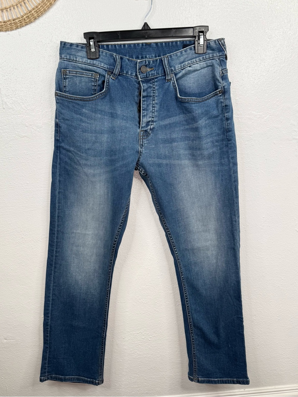 Duck and Cover Men's Jeans 32x30 Blue Slim Straight Stretch Button Fly